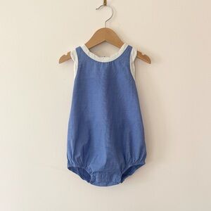 DONDOLO EUC Chambray Blue Sailor Back Heirloom Bubble w/ Scalloped Trim Detail